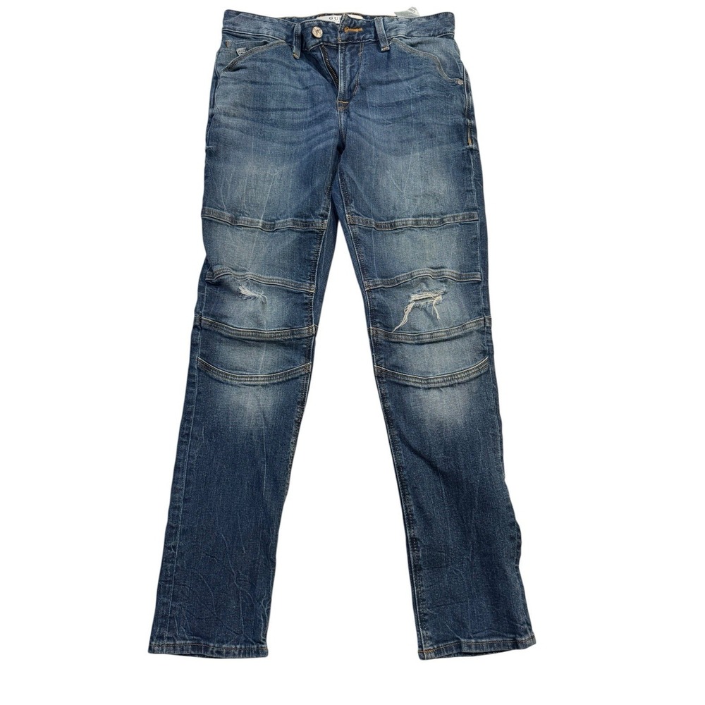 Guess Los Angeles Mens Slim Tapered Moto Distressed Blue Jeans 30x30 M72AS2R2MO0